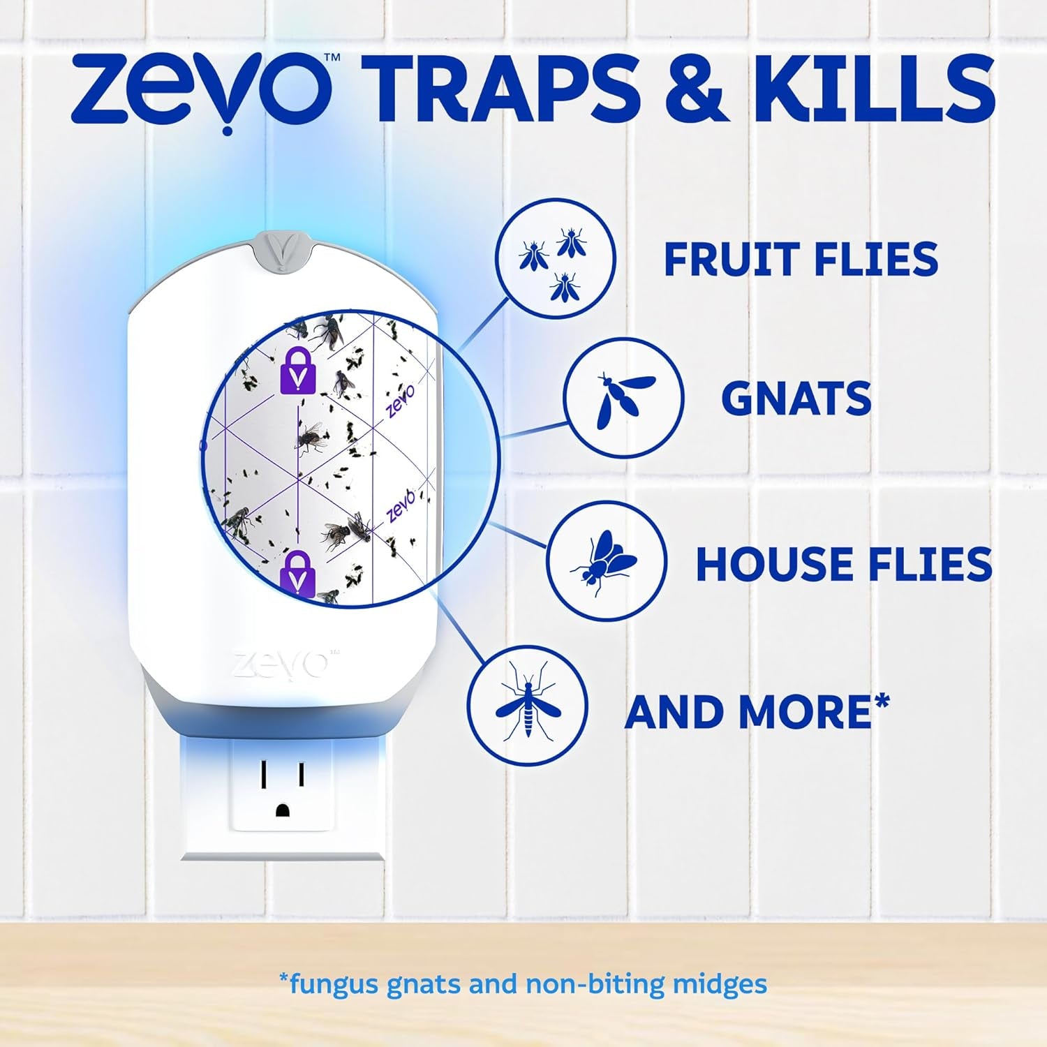 Flying Insect Trap & Cartridge - Plug in Fly Trap & Indoor Bug Catcher for Gnats, House & Fruit Flies - Mess-Free - Use in Any Room - Uses Blue & UV Light (1 Plug in Device & 1 Cartridge)