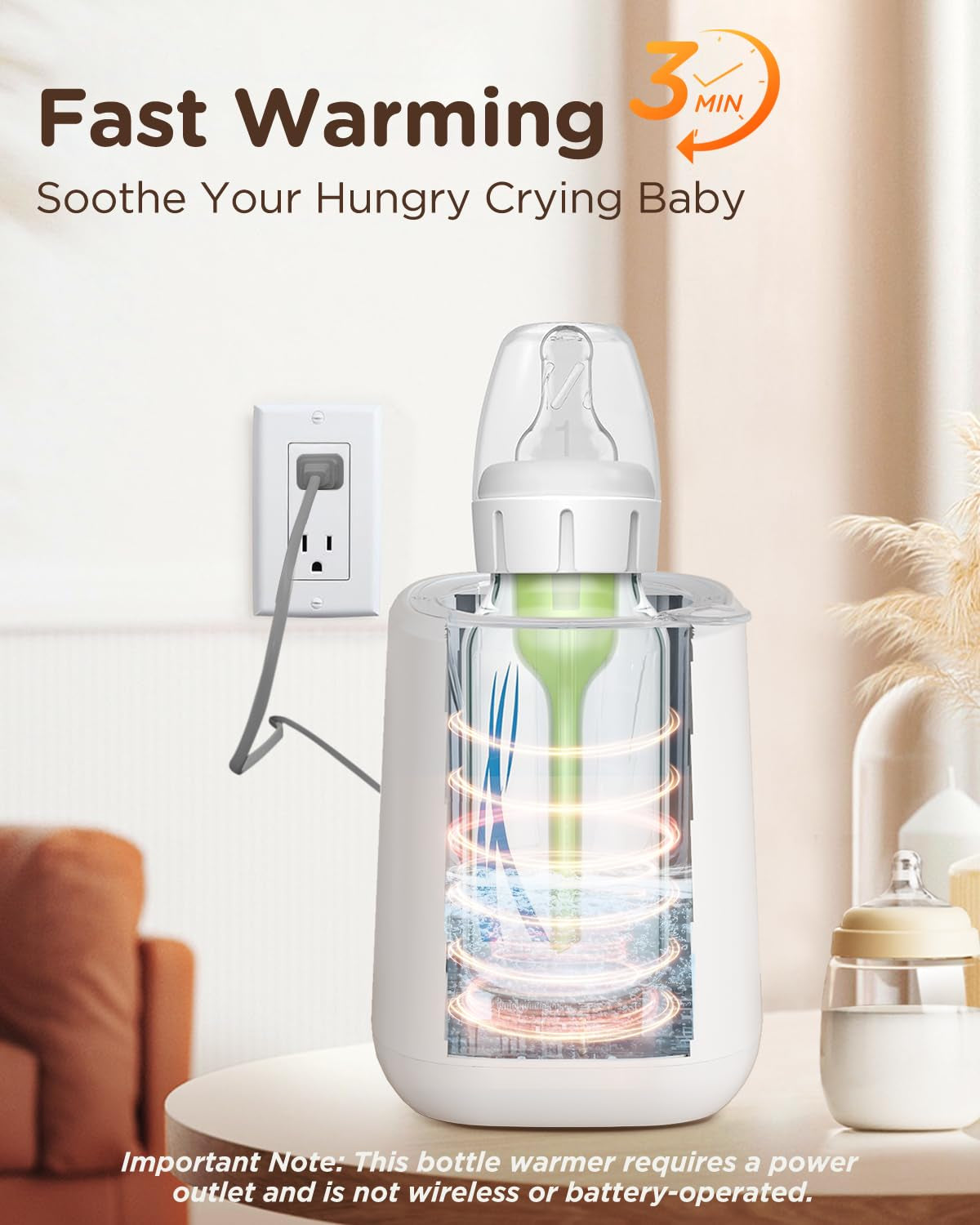 Baby Bottle Warmer, Milk Warmer Breastmilk Bag Formula Fast Warming for New Born Baby Bottles, with Time Temp Control Automatic Shut off at Home Use