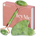 Icyme Gua Sha & Jade Roller Set, Cooling Face Roller & Gua Sha Tool for Depuffing, Facial Sculpting & Jawline Definition, Smooth Rolling Skincare Tools for Women & Men – Green