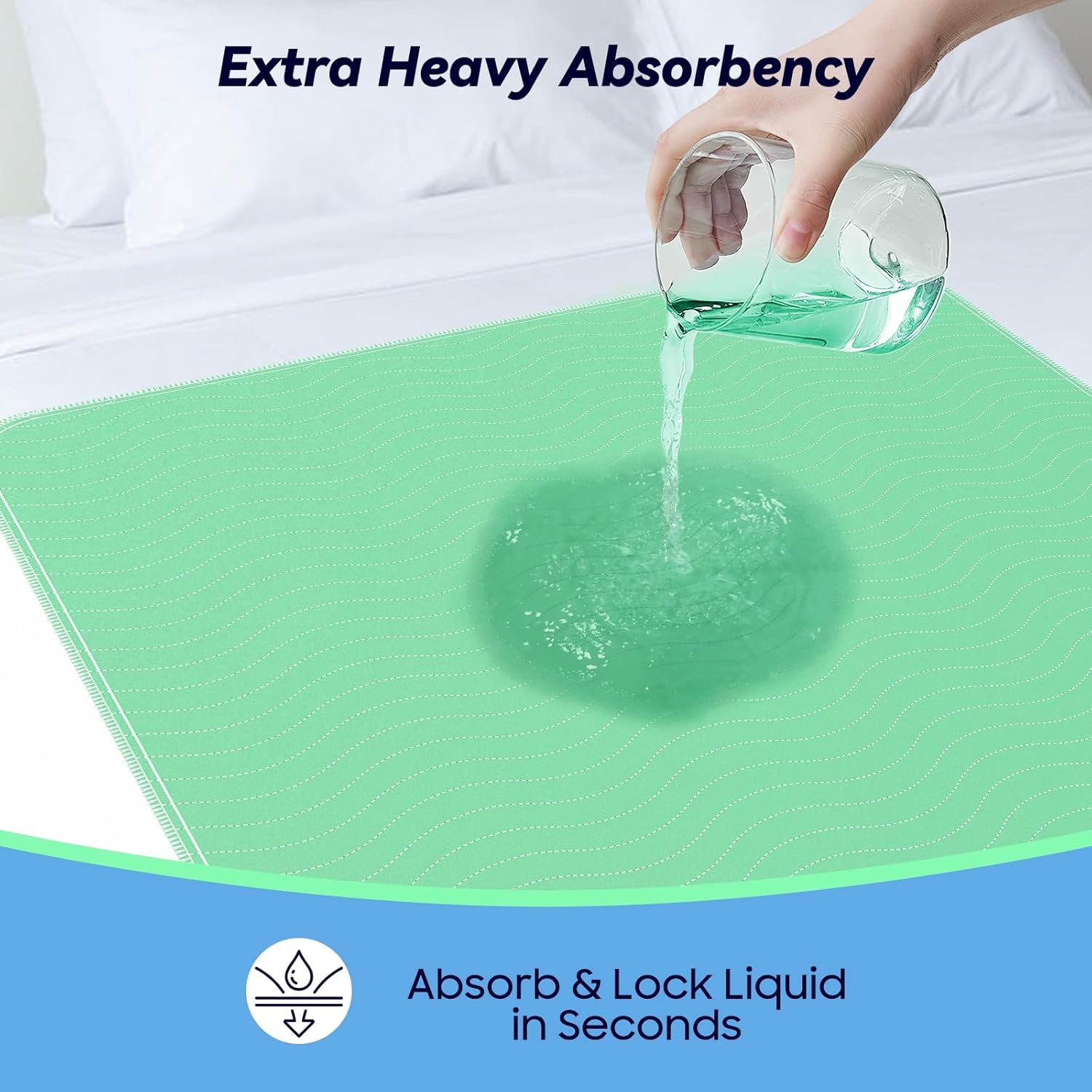 4 Pack 36â€ X 36â€ Extra Heavy Absorbency Washable Underpads, Waterproof Quick Drying Nursing Incontinence Reusable Washable Bed Pee Pads for Dogs, Diaper Changing & Adults, Green