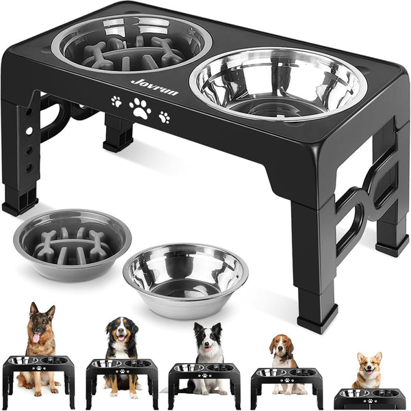 Elevated Dog Bowls for Small Medium Large Size Dogs, Non-Slip Dog Feeder with 2 Food Water Bowls, 2-5 Heights Adjustable Raised Bowls Stand