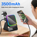 Wireless Induction Speaker 5-In-1 Bluetooth Speaker with Phone Stand,Stereo Sound, 3500Mah Rechargeable, 8 RGB Ambient Light, 360° Adjustable Holder for Iphone/Android/Ipad,Gifts for Men Women (Black)