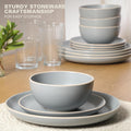 Rockaway 12-Piece Stoneware Dinnerware Set, Matte Finish, Service for 4, Modern Ceramic Plates and Bowls, Microwave & Dishwasher Safe – Soft Gray - Service for 4