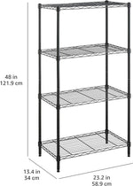 4-Shelf Steel Wire Storage Shelves for Garage, Adjustable Metal Shelving Unit, 200 Lbs per Shelf, 23.2" W X 48" H X 13.4" D, Black | Sturdy, Adjustable, Easy Assembly, Storage
