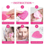 50-Count  Compressed Cellulose Heart Shape Facial Sponges | Natural Cosmetic Spa Sponges for Facial Cleansing | Exfoliating | Makeup Mask Removal | Reusable | Skin Massage (50 Count (Pink))