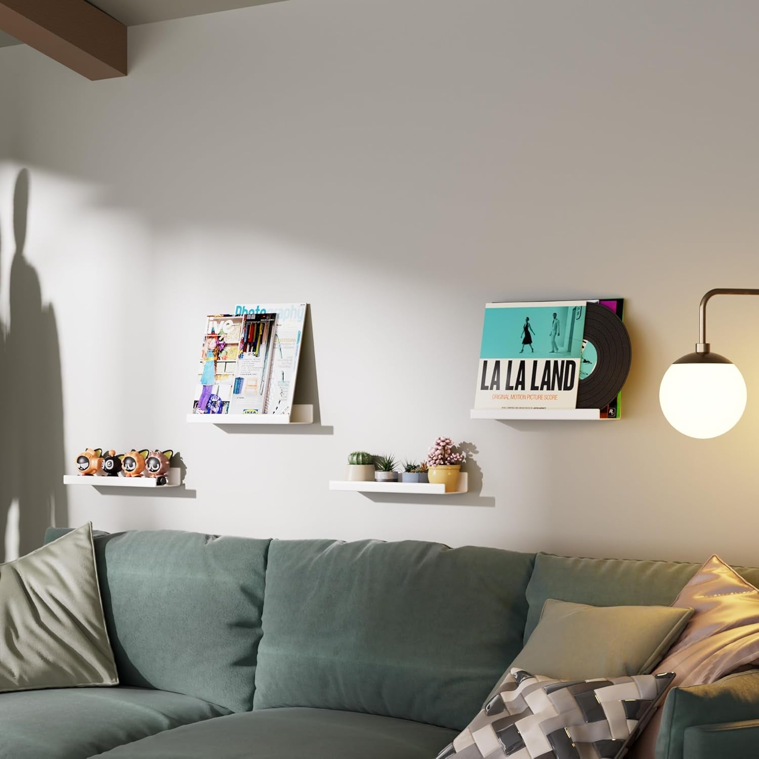 4 Pack Acrylic Shelves for Wall Storage, Self-Adhesive 15" White Floating Shelf for Pop Figures, Picture, Perfume, Books, Wall Shelf Organizer for Bathroom, Living Room, Bedroom, Kitchen