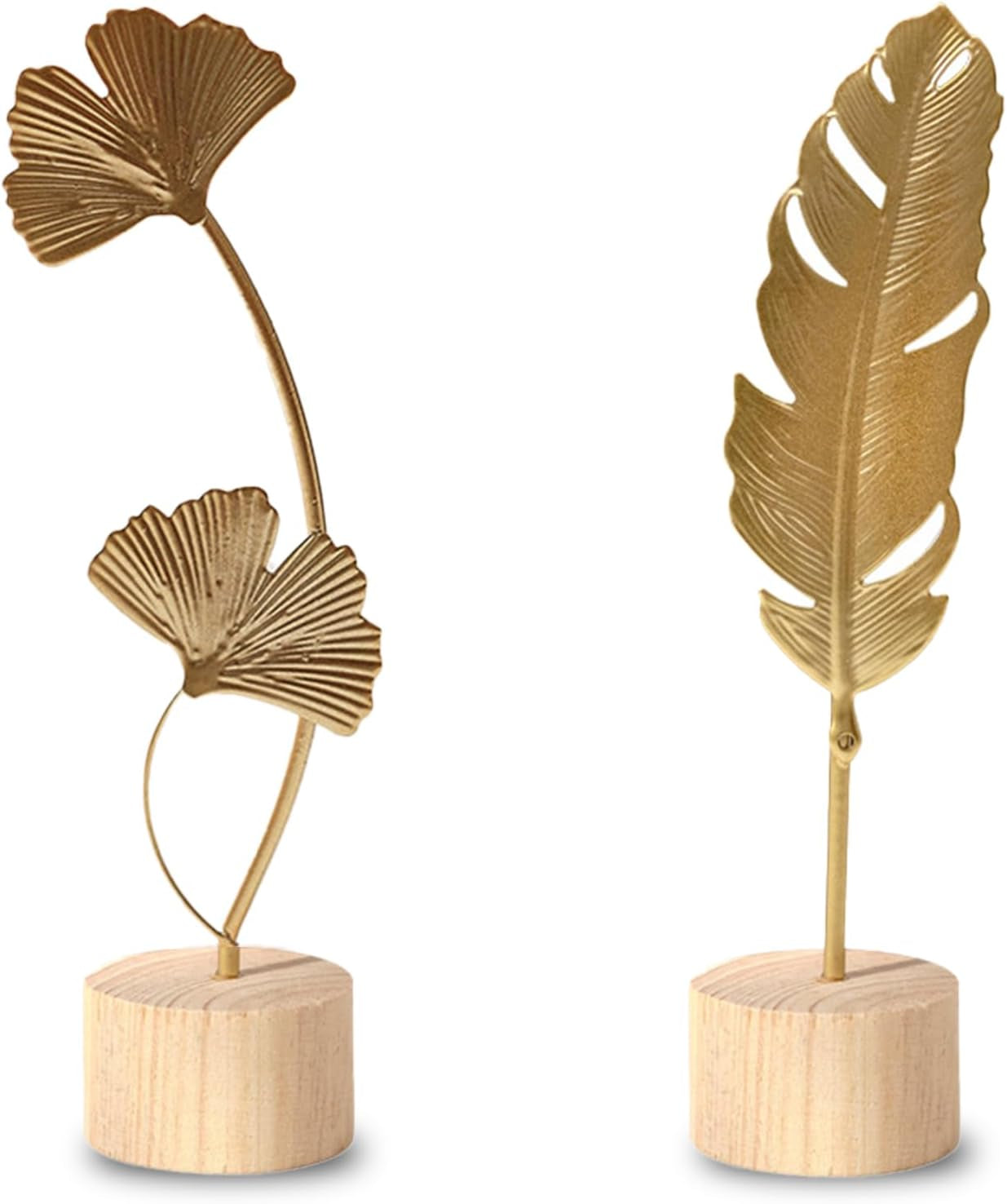 Two-Piece Luxury Nordic Metal Leaf Sculptures â€“ Elegant Gold Ginkgo & Palm Leaf Art DÃ©cor, Modern Minimalist Metal Craft for Living Room, Entryway, Wine Cabinet, Home & Office Decoration