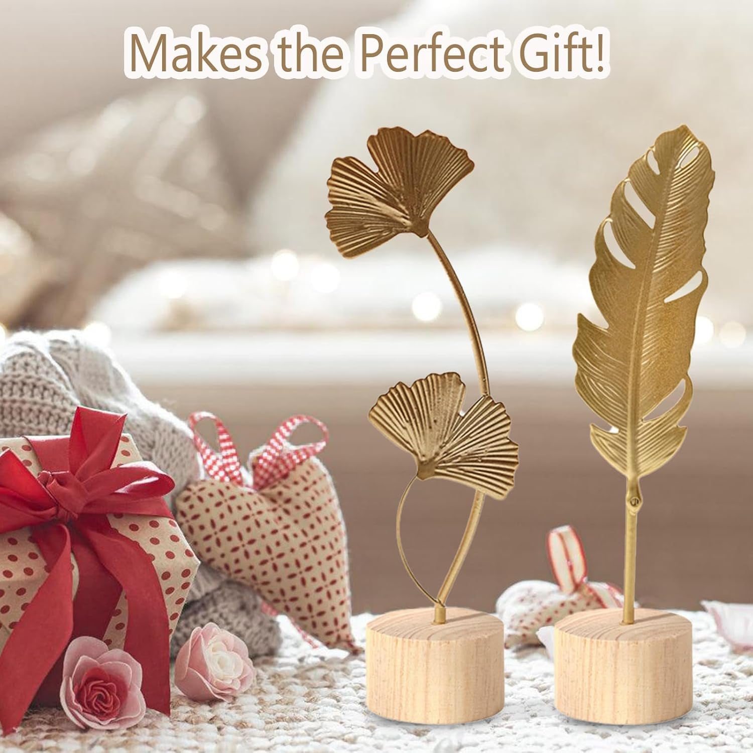 Two-Piece Luxury Nordic Metal Leaf Sculptures â€“ Elegant Gold Ginkgo & Palm Leaf Art DÃ©cor, Modern Minimalist Metal Craft for Living Room, Entryway, Wine Cabinet, Home & Office Decoration