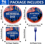 96Pcs Memorial Day Plates and Napkins for Remember and Honor Soldier Party Supplies Thank You Soldiers Dessert Plates Veterans Day Tableware Set for 24 Guests 4Th of July Party Decorations