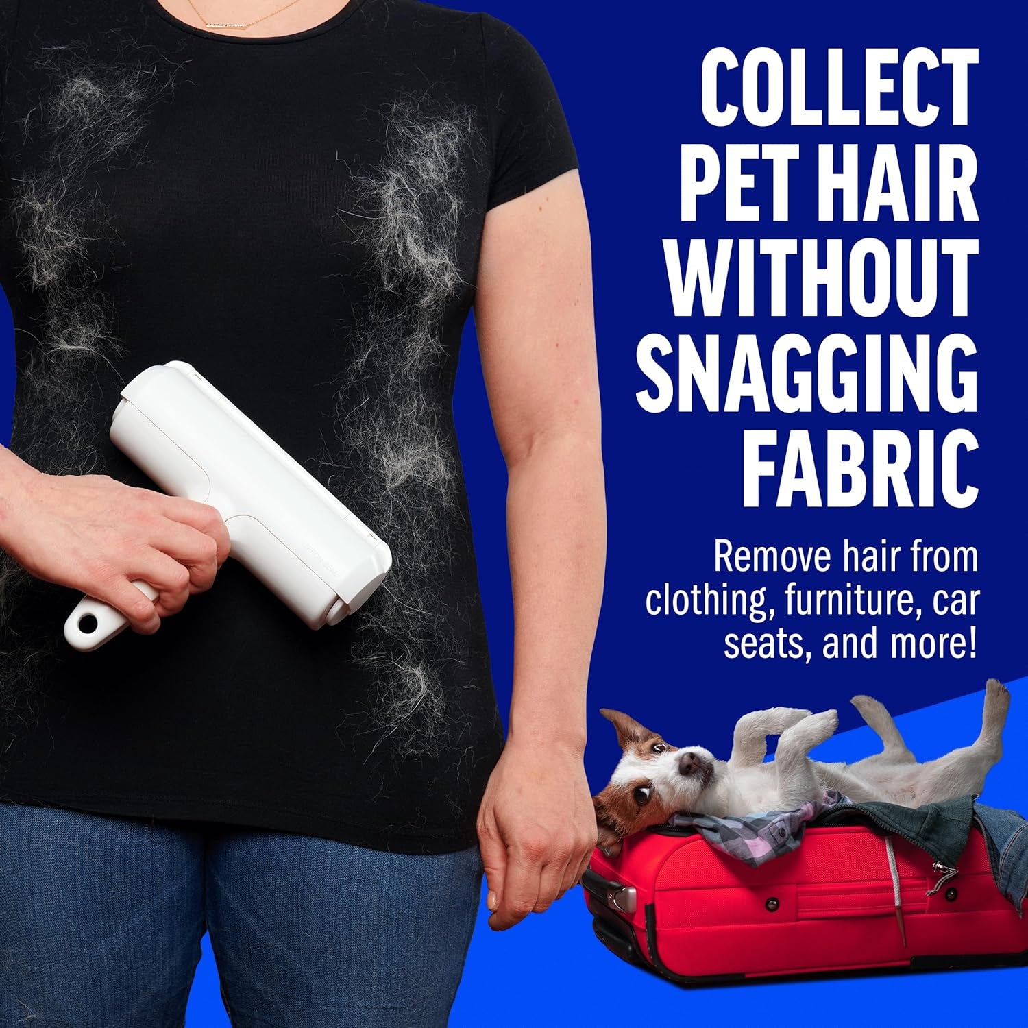 Pet Hair Remover â€“ Original Size Reusable Lint Roller for Cat & Dog Hair on Furniture, Couch, Carpet, Car, Rugs & Bedding â€“ Portable, Eco-Friendly (White)