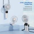 Portable Handheld Fan, USB Rechargeable Foldable Mini Personal Fan, 5200Mah, 180 Adjustable, 6 Speed Wind, 3 in 1 Hand Cooling Desk Fan with LED Display for Home Office School Outdoor Travel, White