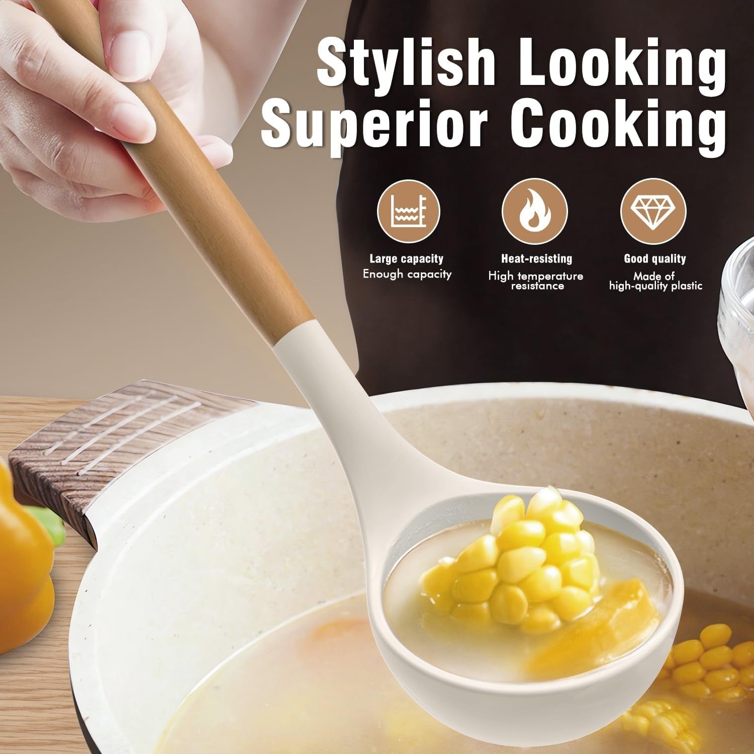 Silicone Cooking Utensils Set, Silicone Utensils for Cooking, 446° Heat Resistant Kitchen Utensil Silicone Spatula Sets, Kitchen Gadgets for Non-Stick Cookware BPA FREE (Cream White)