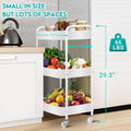 3 Tier Rolling Cart, Metal Utility Cart with 4 Hooks, Rolling Storage Cart on Wheels, Small Organizer Cart for Nursery, Kitchen, Living Room, Bathroom, White