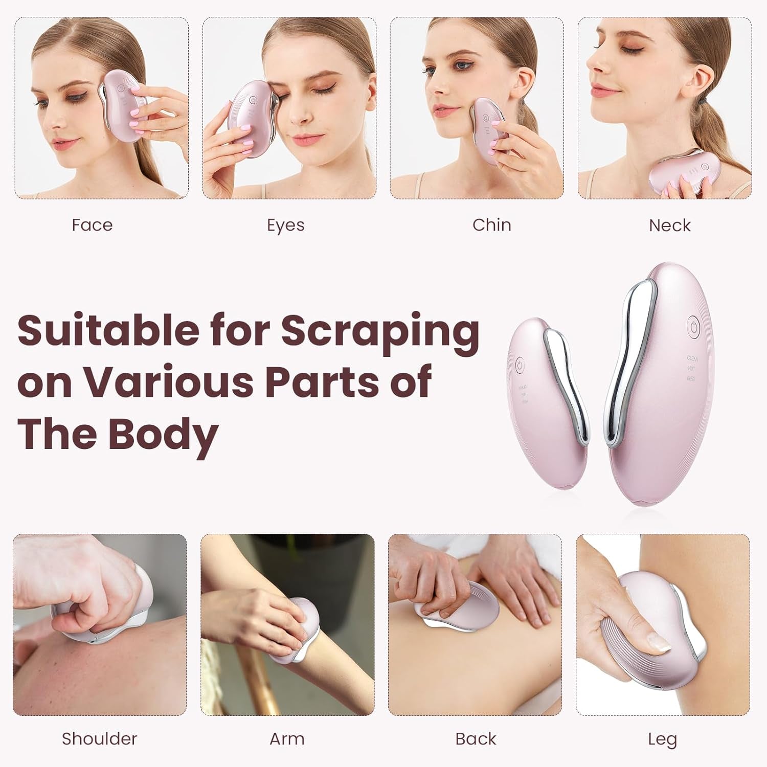 Heat Electric Gua Sha Tool, Face Massager | 4-In-1 Multiple Function Gua Sha Electric Massager for the Face and Neck