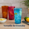 Optix Plastic Reusable Drinking Glasses (Set of 8) 20Oz Water Cups in Jewel Tone Colors | Bpa-Free Tumblers, Made in USA | Top-Rack Dishwasher Safe