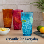 Optix Plastic Reusable Drinking Glasses (Set of 8) 20Oz Water Cups in Jewel Tone Colors | Bpa-Free Tumblers, Made in USA | Top-Rack Dishwasher Safe