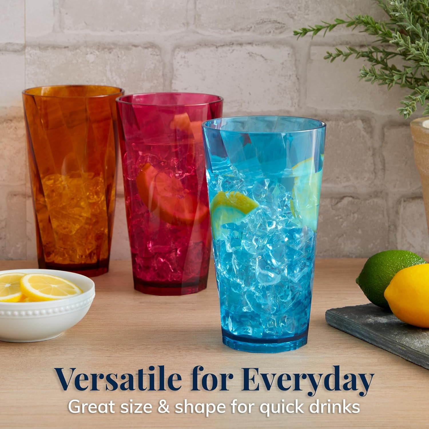 Optix Plastic Reusable Drinking Glasses (Set of 8) 20Oz Water Cups in Jewel Tone Colors | Bpa-Free Tumblers, Made in USA | Top-Rack Dishwasher Safe