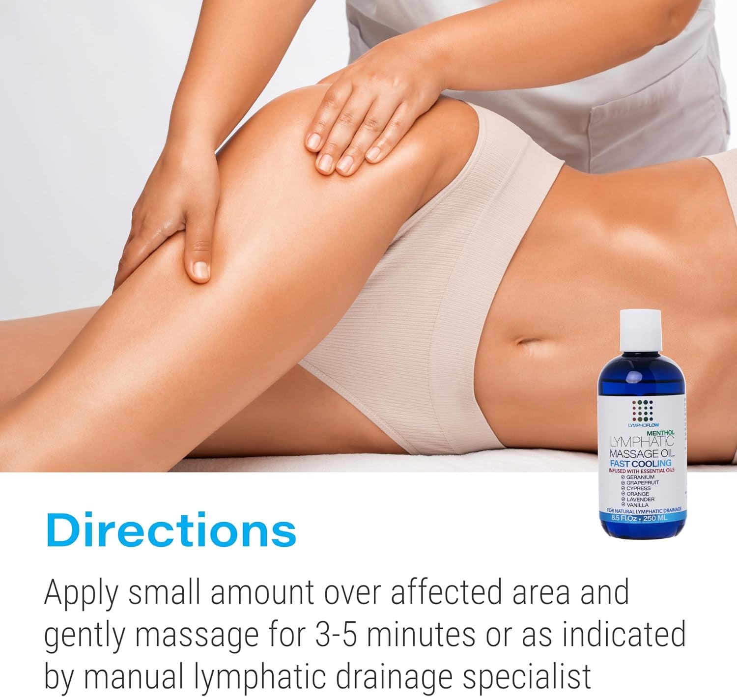 Lymphatic Drainage Massage Oil with Arnica & Menthol for after Procedure Body Care & Lymphatic Drainage Massager, Liposuction, 360 Lipo, BBL, Tummy Tuck Body Massage, Cooling Formula - 8.5 Oz