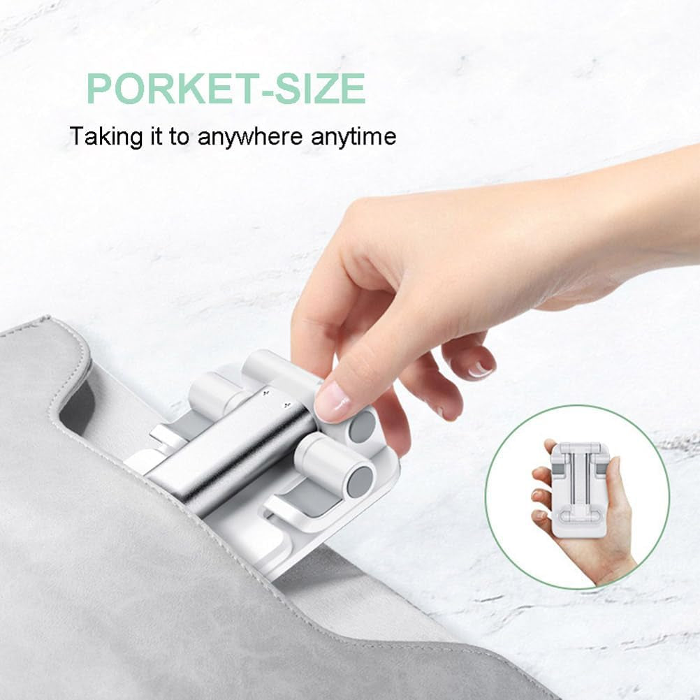 Phone Stand, Phone Holder for Desk Anti-Slip Cute Office Accessories Forldable Cell Phone Holder Compatible with Iphones, All Mobile Phones, White-Silver, Pro