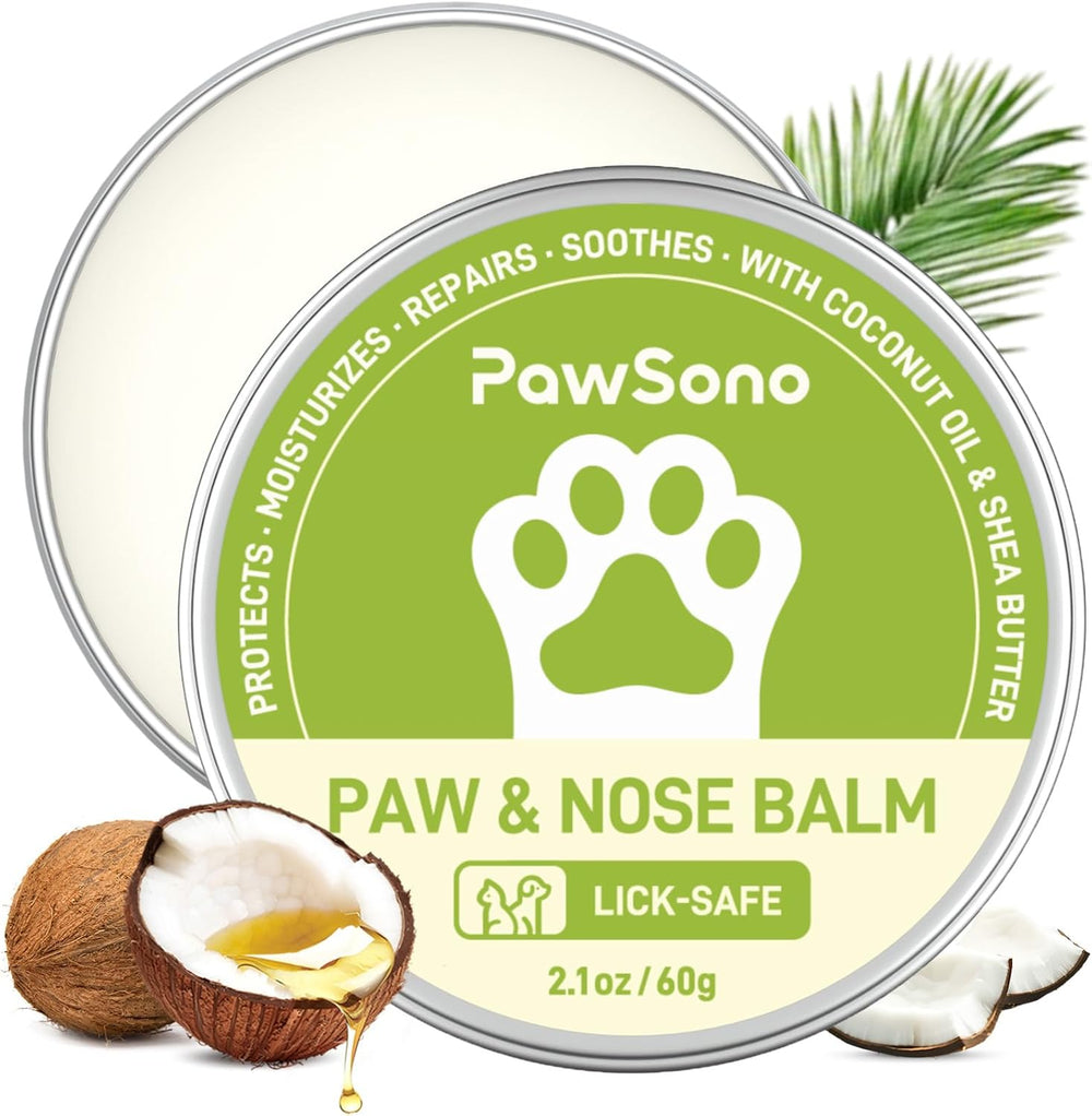 Lick-Safe Dog Paw & Nose Balm with Coconut Oil | All-Natural Moisturizer & Soother for Dry, Cracked Pads & Snout | Heat & Cold Pavement Protection Wax, Nose Butter for Bulldogs (2.1 Oz / 60 G)