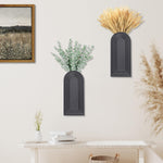 2 Pack Wooden Wall Vase Set - Black Finish Modern Farmhouse & Boho Wall Decor for Entryway, Hallway, Bathroom, Living Room, Dining Room, Narrow Spaces