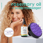 Organic Rosemary Castor Hair Oil + Massager Hair Growth Set Hair Growth Oil 4 Ounces with Coconut & Olive Oil for Dry, Damaged & Split End