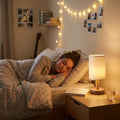 Small Cordless Bedside Table Lamp, Rechargeable 2200Mah Battery Powered Lamp with Touch Control, 2700K Warm Dimmable Lamp Natural Wood Base Linen Shade for Bedroom Dorm Nursery Outdoor Patio Camping