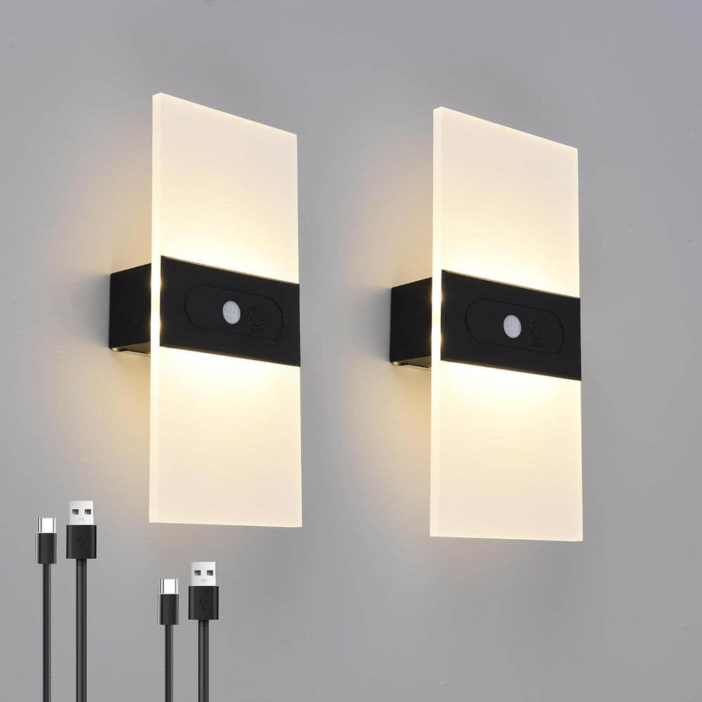 Rechargeable Battery Operated Wall Sconces Set of 2,Magnetic Wireless Led Wall Lamp, Motion Sensor Wall Lights Indoor Dimmable Night Light with Switch for Bedroom,Living Room,Hallway,Stair