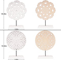 2 Pack Wooden Carved Cutout Flower Medallion Sculpture, Rustic Distressed White MDF Statues Home Tabletop Decor, Decorative Ornaments for Living Room, Bedroom, Office Desktop, Cabinets