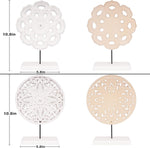 2 Pack Wooden Carved Cutout Flower Medallion Sculpture, Rustic Distressed White MDF Statues Home Tabletop Decor, Decorative Ornaments for Living Room, Bedroom, Office Desktop, Cabinets