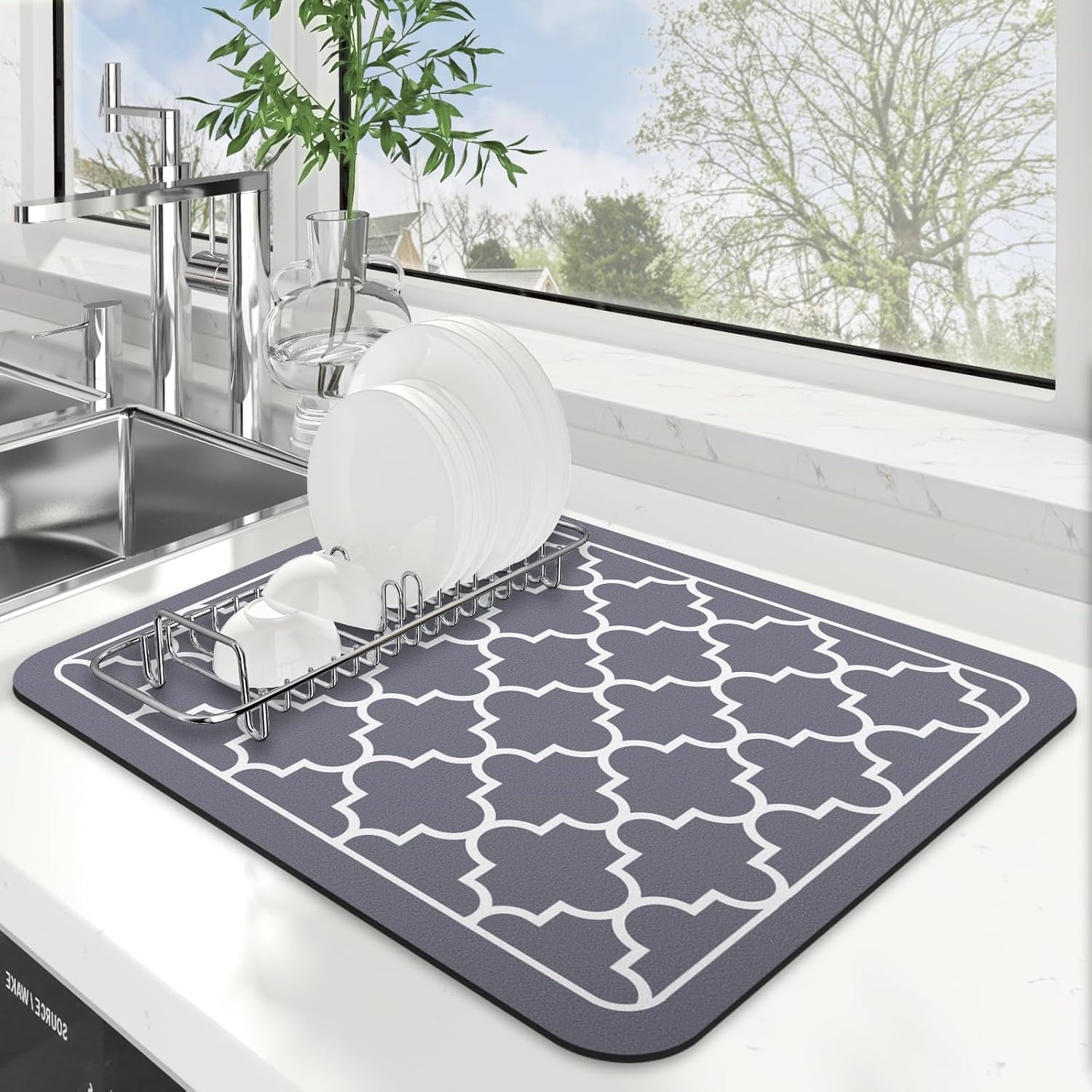Dish Drying Mat Super Absorbent Drying Mat Large Dish Drying Mats for Kitchen Counter Easy Clean Dish Mat Kitchen Drying Mat15"X 18" Stylish Grey