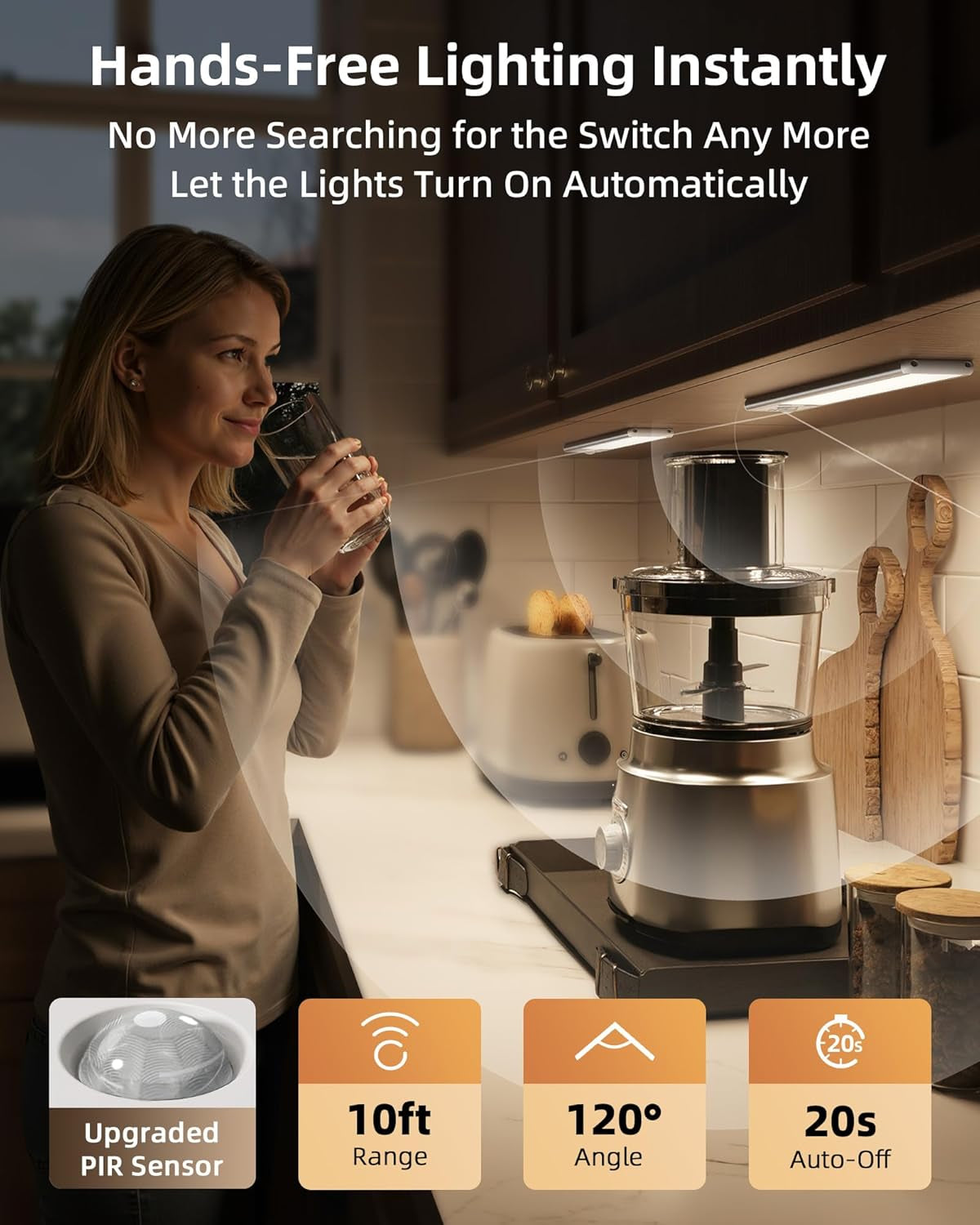 8" under Cabinet Lighting, 2400Mah Rechargeable Motion Sensor Light Indoor, Mini & Slim Design, 3 Color Temps, Dimmable Magnetic Wireless Closet Lights for Kitchen, Pantry, Stairs (2 Pack)