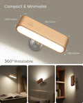 Wood LED Wall Sconce, Magnetic 360Â° Rotatable Wall Mounted Night Light & Reading Light, Small Rechargeable Battery Powered Bedside Wall Lamp for Bedroom, Living Room, Beech Wood
