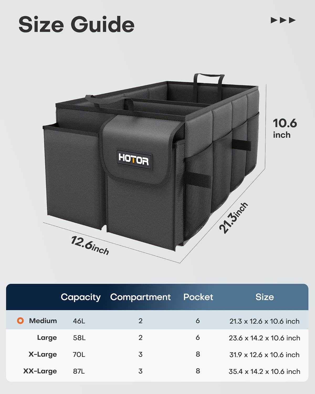 Trunk Organizer - Car Organizer, Foldable Trunk Organizer for Suvs & Sedans, Sturdy Car Organization for Car Accessories, Tools, Sundries, Black, 2 Compartments, 21.3"Ã—12.6"Ã—10.6"
