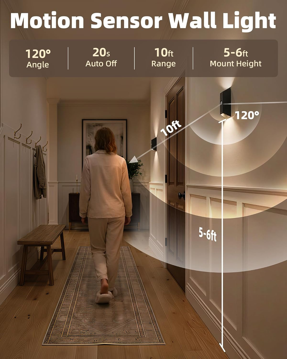 Motion Sensor Wall Light with Remote Control, Wireless Wall Lamp, 3 Color Temps, Dimmable, Magnetic, LED Indoor Rechargeable Wall Sconce, 4000Mah, for Hallway, Stair, Bedroom, Renters