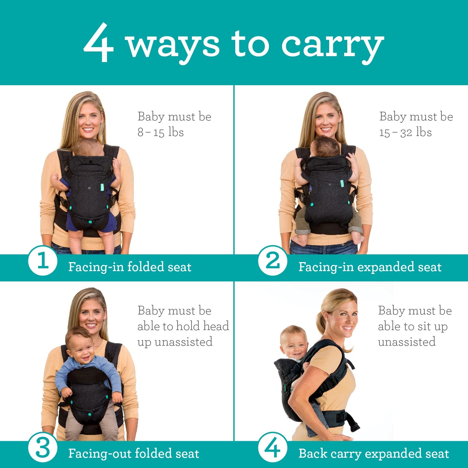 Flip 4-In-1 Convertible Baby Carrier, Adjustable, Ergonomic Babywearing, Registry Essential, Baby Carrier for Newborn to Toddler, Black
