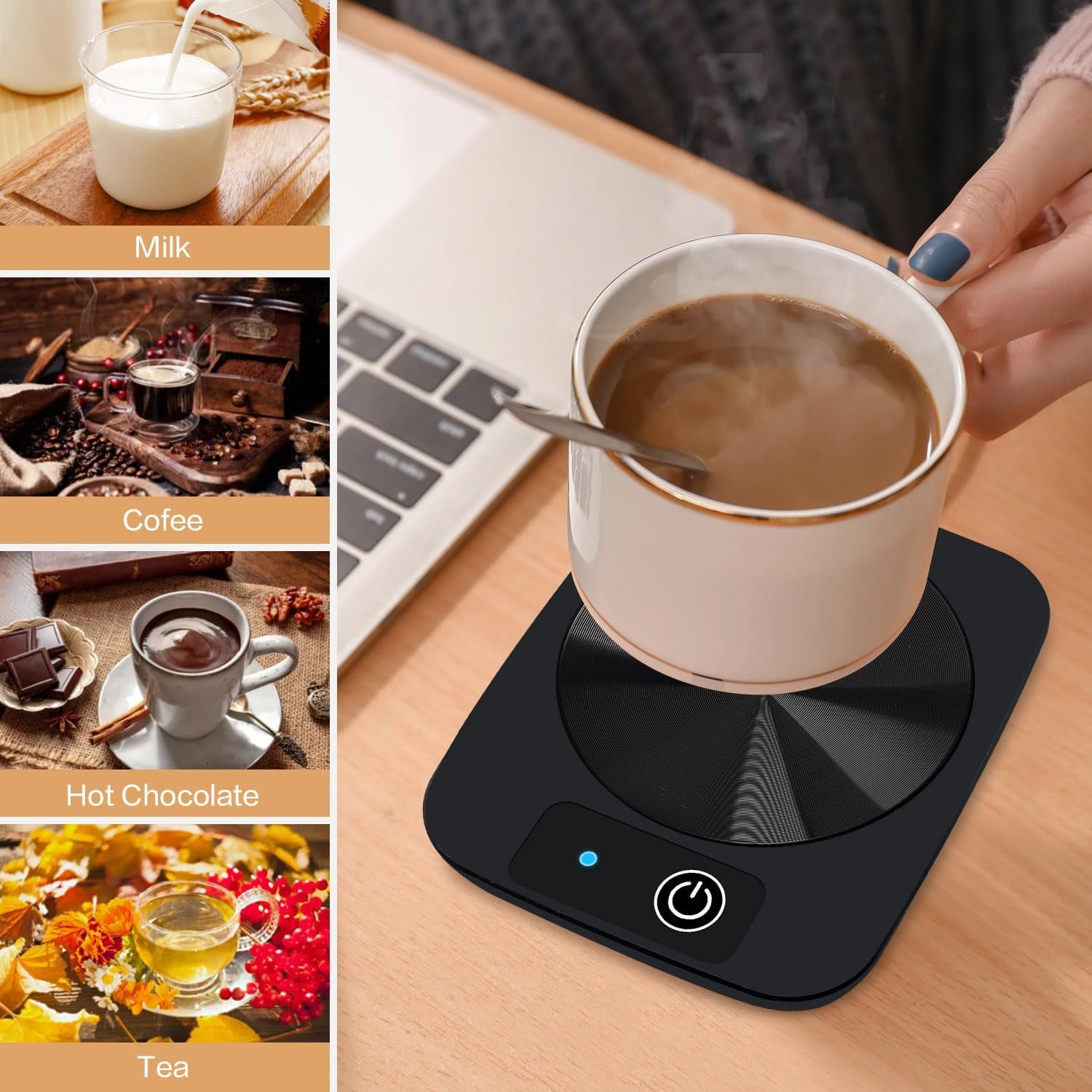 Coffee Mug Warmer, Smart Candle Warmer, Electric Cup Warmer with Aluminum Metal Panel for Office, Desk Accessories, Electric Beverage Warmer for Cocoa, Milk, Coffee Gifts for Dad