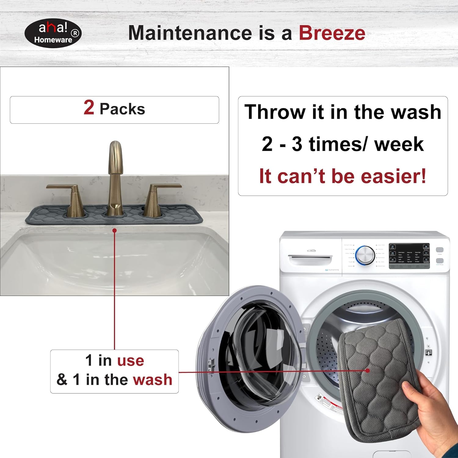 Bathroom Sink Splash Guard 3-Round-Hole : , Faucet Mat for Bathroom Sink 3 Holes (Gray & Gray)