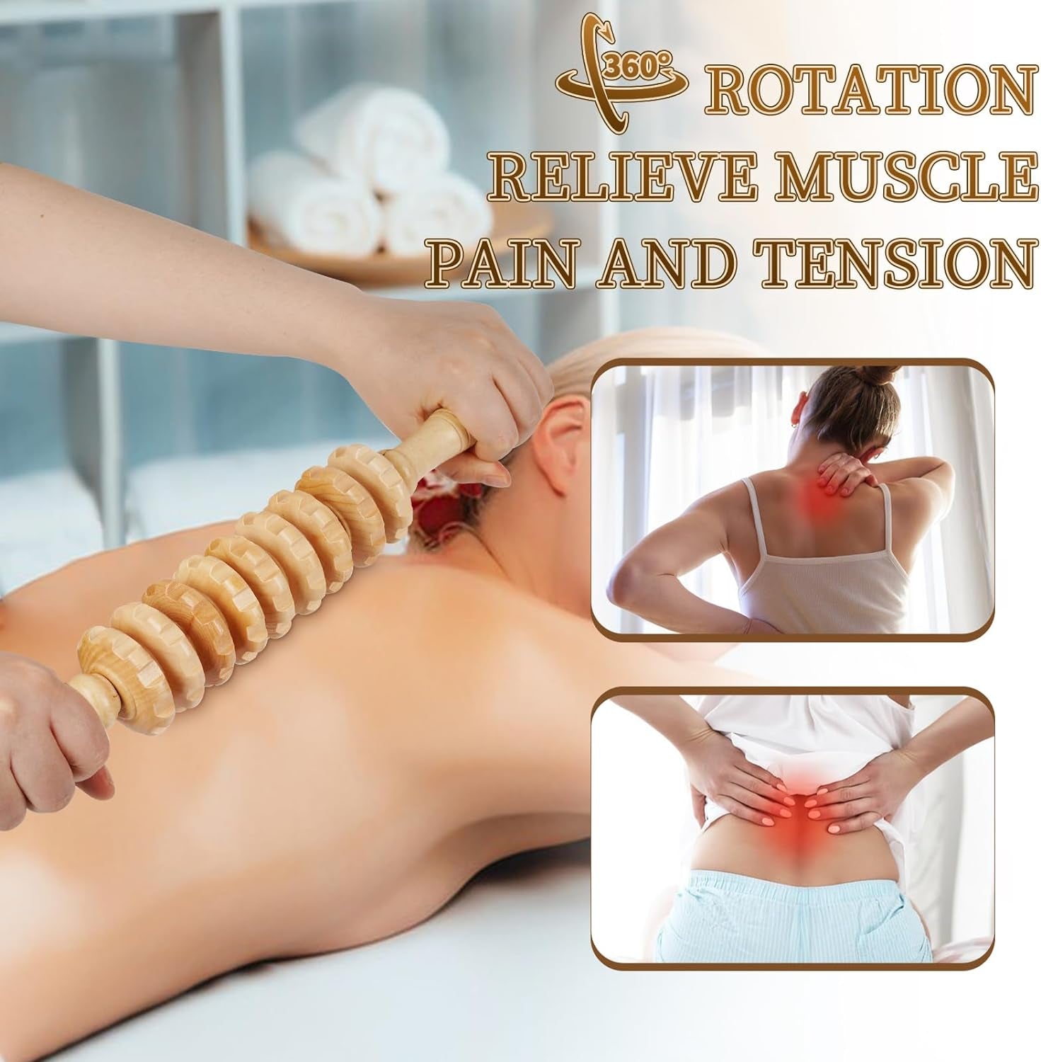 Manual Wooden Fascia Massage Roller Trigger Points for Release Cellulite Sore Muscle Blasting (Straight-9-Wheel)